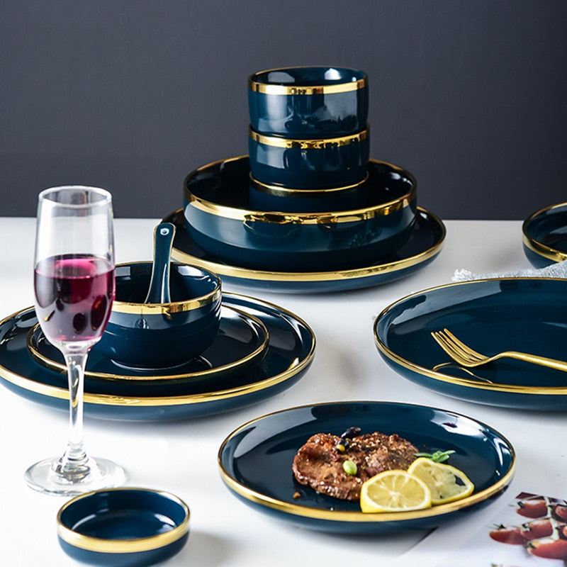 Luxury Blue & Gold Rim Dinner Plates