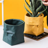 Home Garden Nordic Ins Ceramic Kraft Paper Bag Flower Pot Green Plant Potted Creative Home Green Succulent Cactus Flower Pot