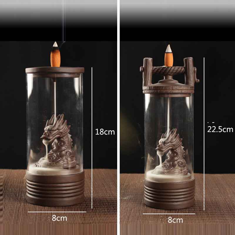 Fashion Auspicious Dragon Backflow Incense Burner Clear Cover Ceramic Crafts Teahouse Ornaments Beautiful Home Decor Cone Censer