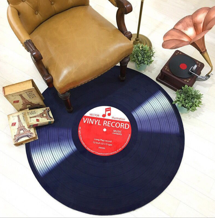 4 Types Round Carpet Rugs 3D Vinyl Record Printed Carpets Floor Mat For Bedroom Living Room Anti slip Home Decoration