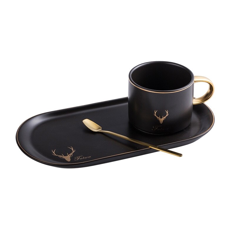 European Luxurious Gold Rim Coffee Cups And Saucers Spoon Sets