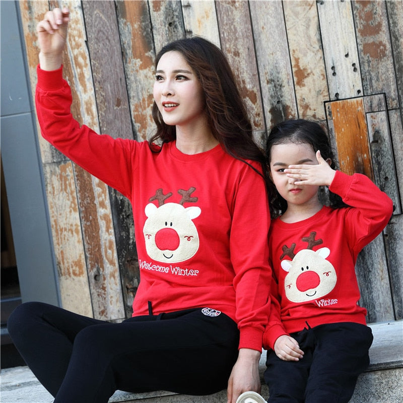 Cute Deer Pullover Tops Pants Sets Family Clothes