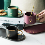 European Luxurious Gold Rim Coffee Cups And Saucers Spoon Sets