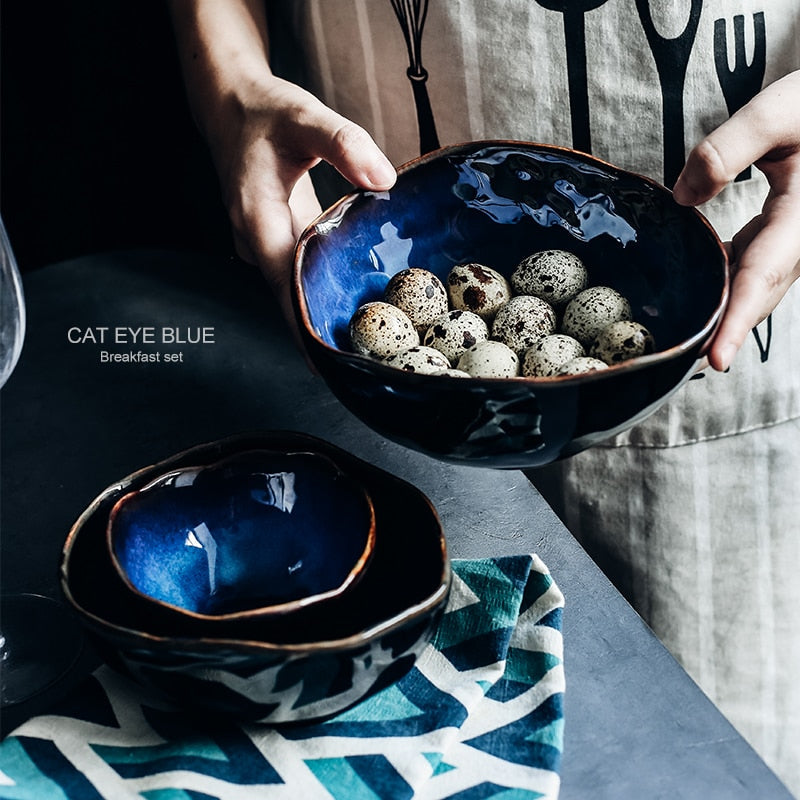 European Cat-Eye Blue Bowls