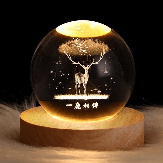 3D Laser Engraved Crystal Lamp Ball