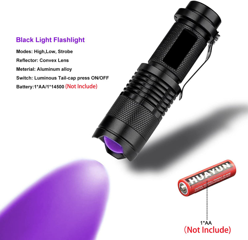 UV LED Mini 395nm Zoomable Flashlight (Pet Urine Detector)