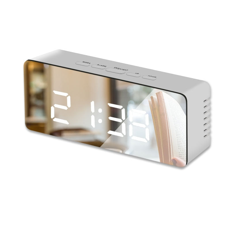 LED Mirror Alarm Clock Digital Snooze Table Clock