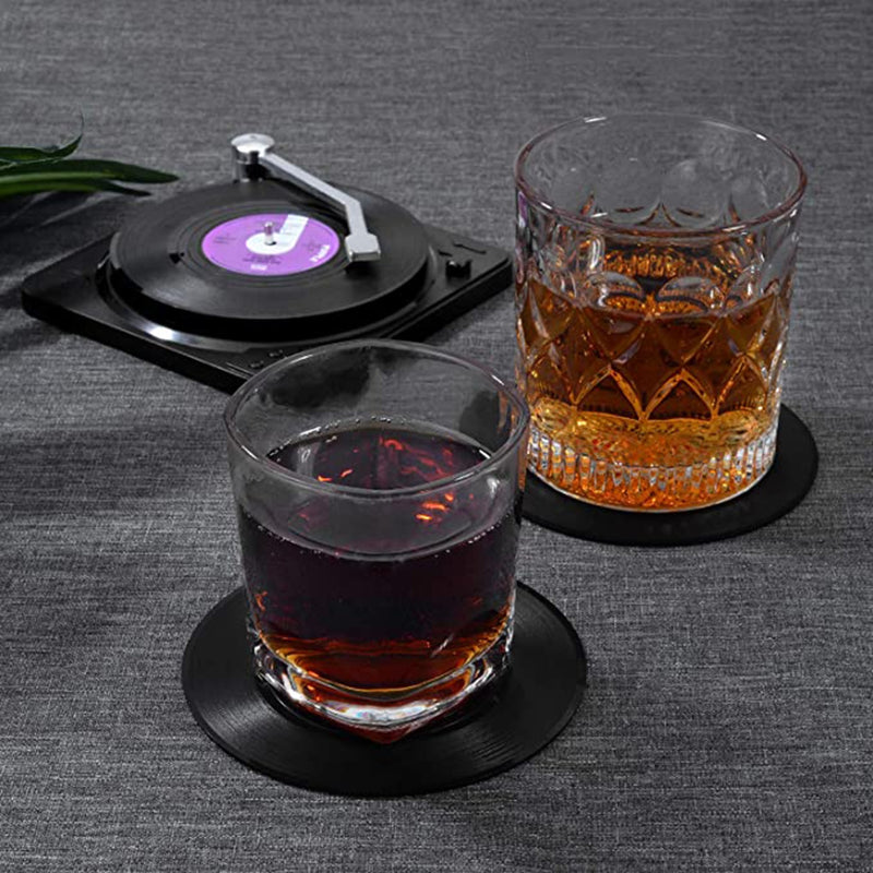 6pcs Vinyl Disk Coasters With Vinyl Record Player Holder