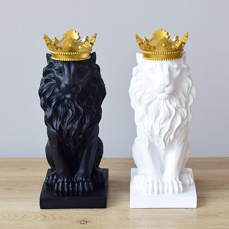 Abstract Crown Lion Sculpture Home Office Bar Male Lion Faith Resin Statue