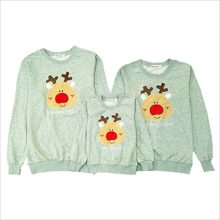 Cute Deer Pullover Tops Pants Sets Family Clothes