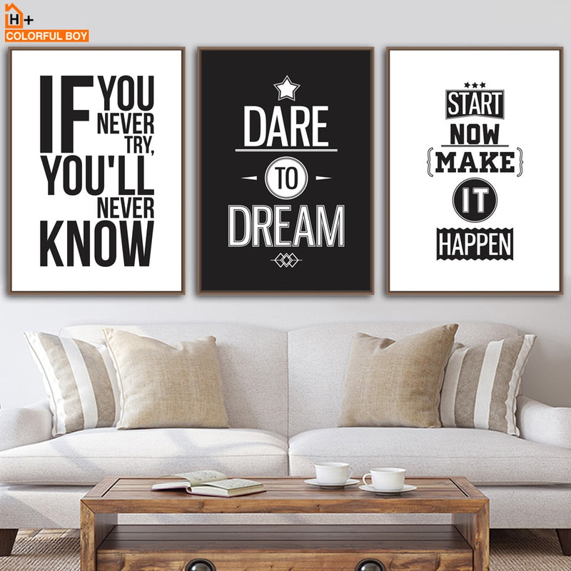 Motivational Inspiring Quotes Wall Art Canvas Painting Nordic Posters And Prints Black White Wall Pictures For Living Room Decor