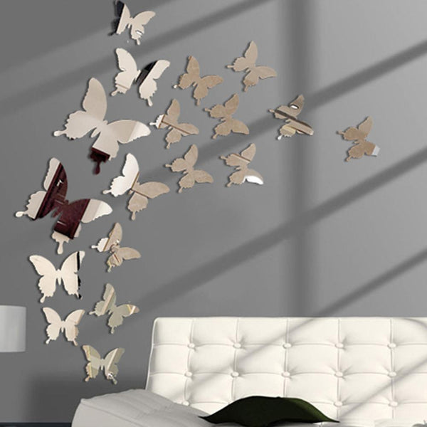 Hot 24pcs Mirror Wall Sticker Decal Butterflies 3D Mirror Wall Art Party Wedding Home Decors Butterfly fridge Wall Decal On Sale