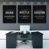 Grind Hustle  Execution Wall Art Canvas Prints Office Decor Motivational Modern Art Entrepreneur Motivation Painting Pictures