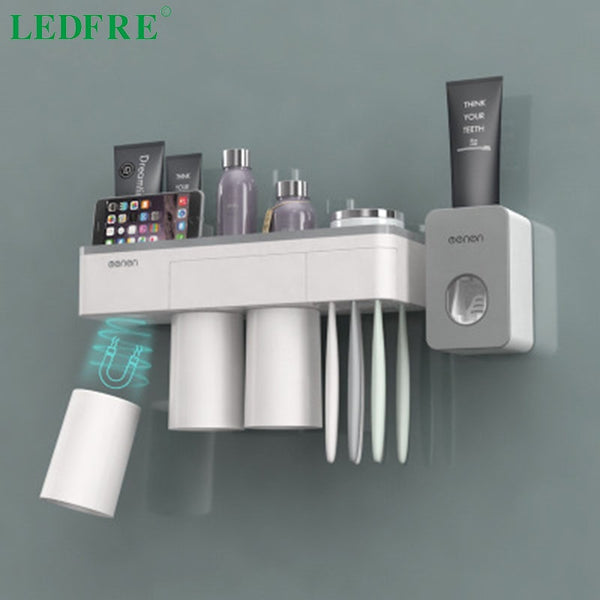 LEDFRE Toothpaste holder suction cup Wall Mounted Toothpaste Squeezer Holder Cleanser Storage Rack Bathroom Accessories Set