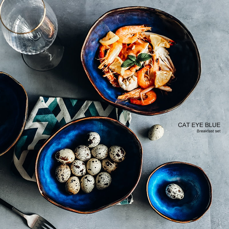 European Cat-Eye Blue Bowls