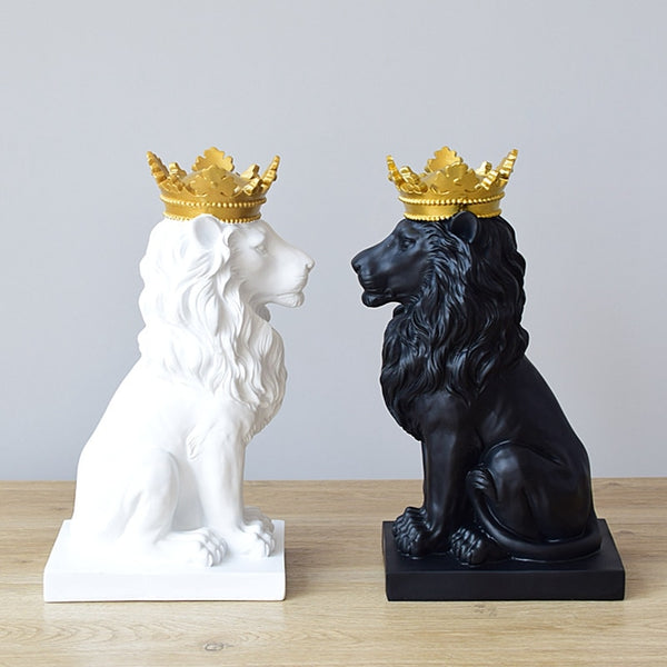 Abstract Crown Lion Sculpture Home Office Bar Male Lion Faith Resin Statue