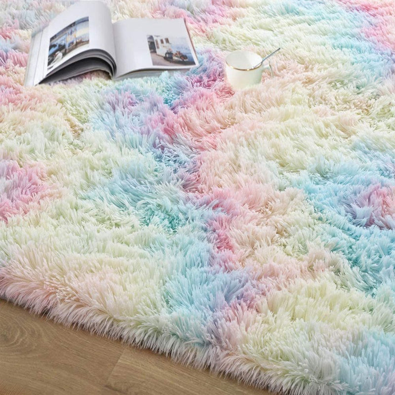 New Colorful Carpets Shaggy Carpet For Living Room Bedside Rugs Rainbow Color Soft Fluffy Plush carpet For Bedroom Home Decor