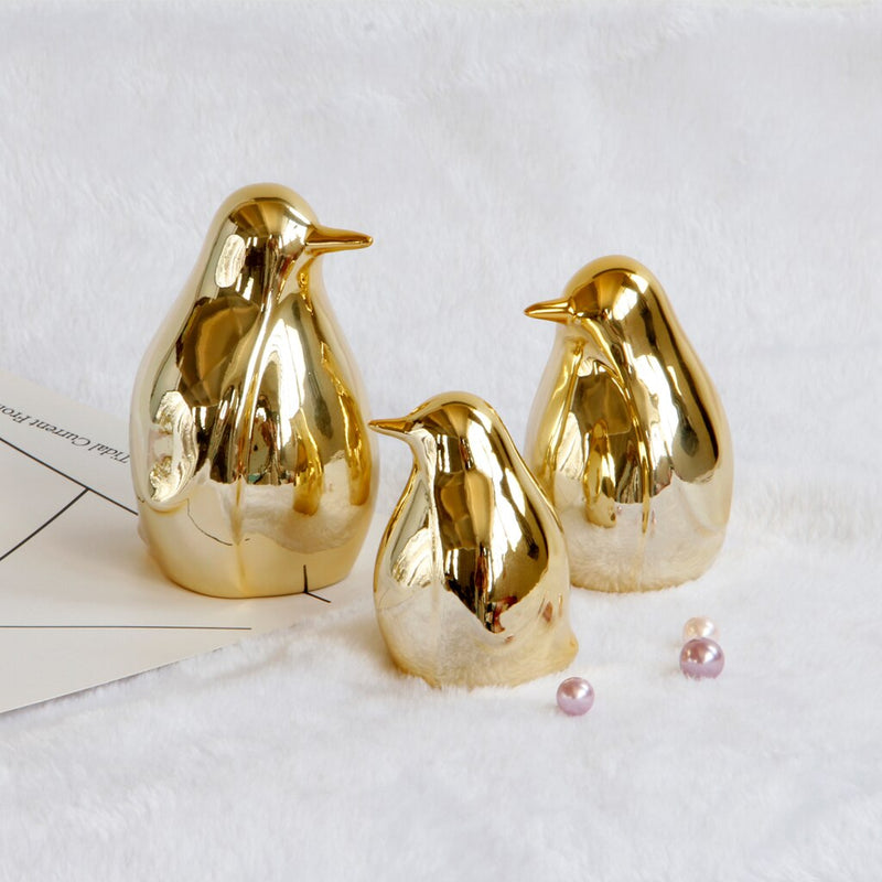 Gold Ceramic Penguin Fake Animal Statue