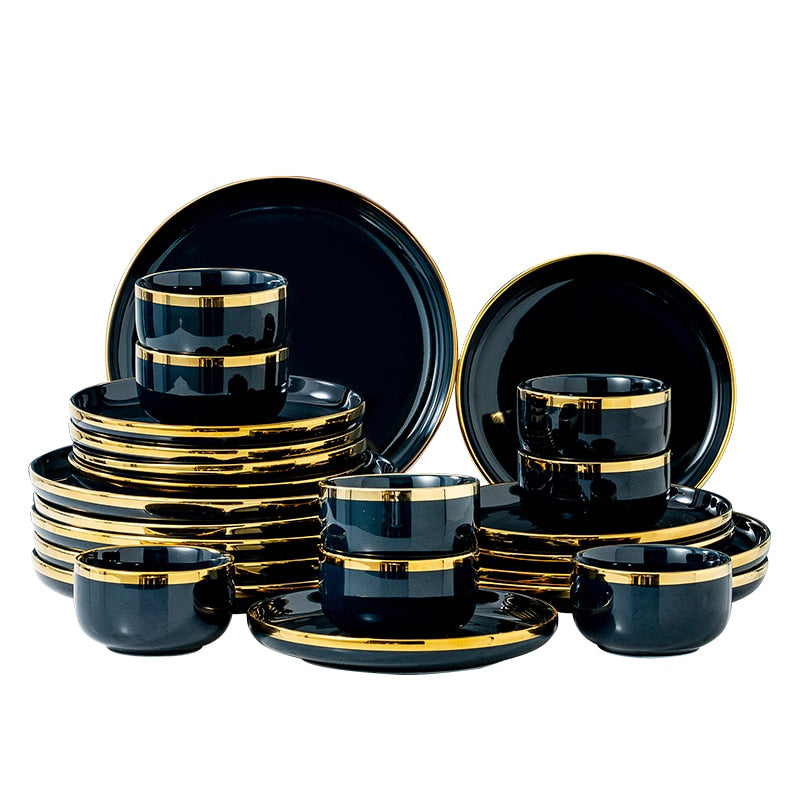 Luxury Blue & Gold Rim Dinner Plates