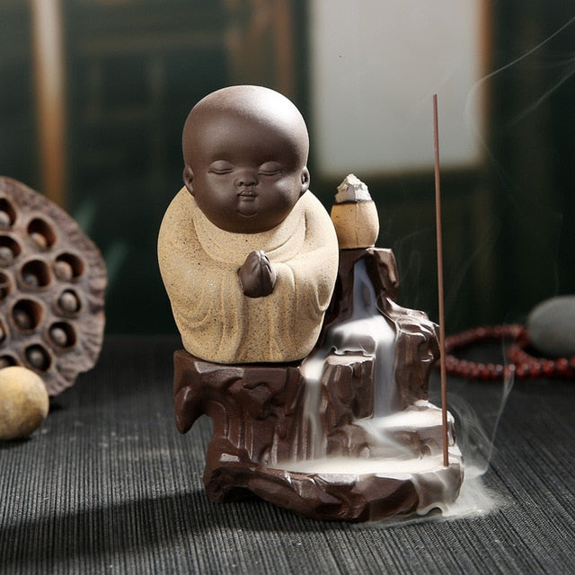 Little Monk Censer Creative Home Decor Small Buddha Incense Holder Backflow Incense Burner Use Home Office 50pcs Incense Cones