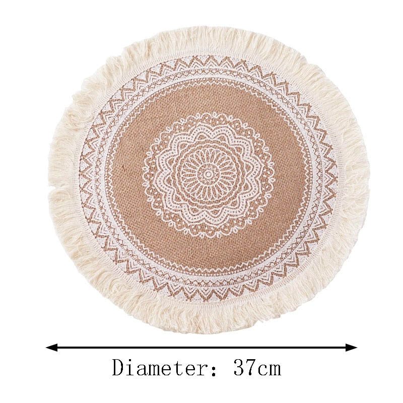 Round Embroidery Table Placemat Nordic Style Non-slip placemat Heat Insulation Furniture Decoration mat Coffee Cup Mats