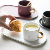 European Luxurious Gold Rim Coffee Cups And Saucers Spoon Sets