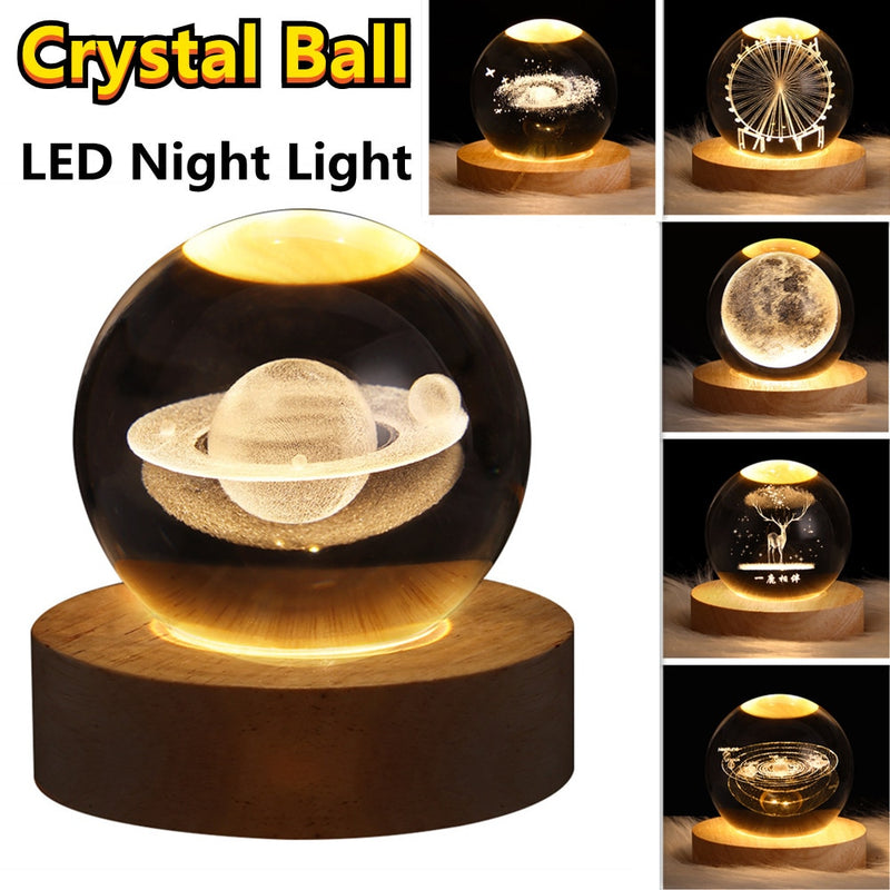 3D Laser Engraved Crystal Lamp Ball