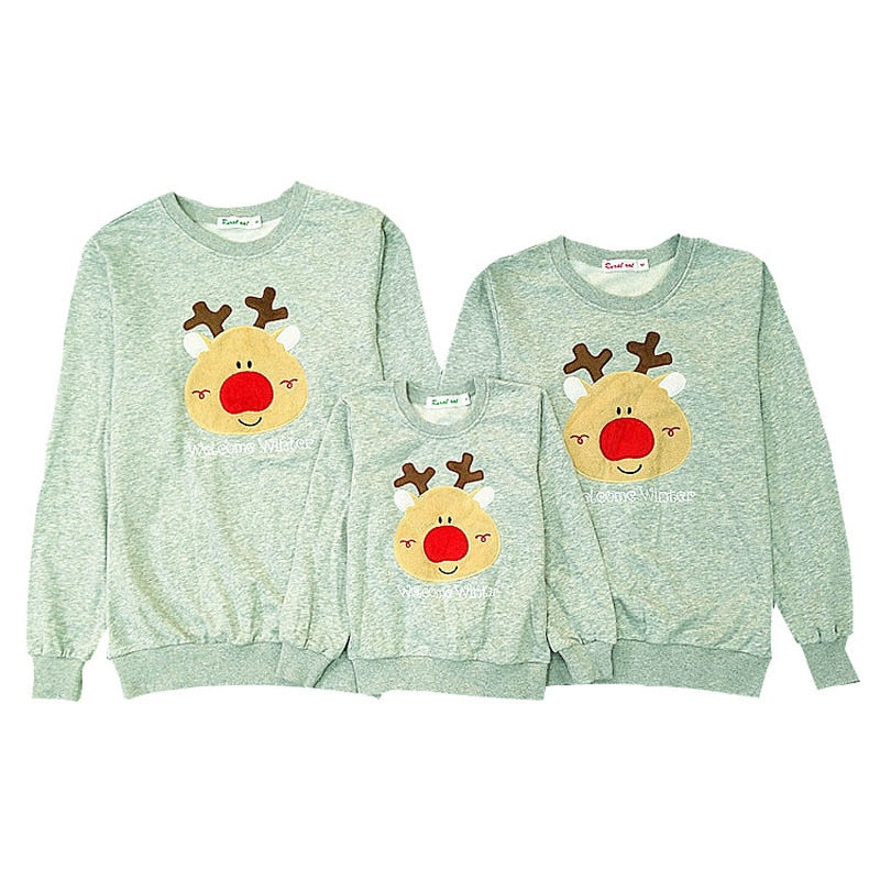 Cute Deer Pullover Tops Pants Sets Family Clothes