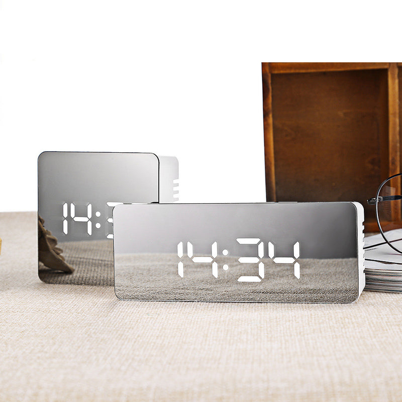 LED Mirror Alarm Clock Digital Snooze Table Clock