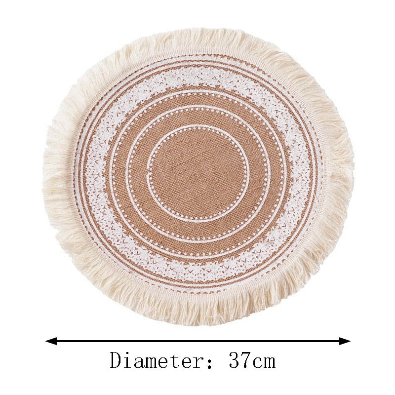 Round Embroidery Table Placemat Nordic Style Non-slip placemat Heat Insulation Furniture Decoration mat Coffee Cup Mats