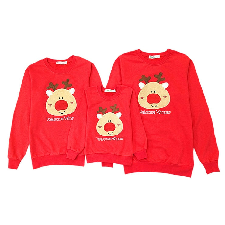 Cute Deer Pullover Tops Pants Sets Family Clothes