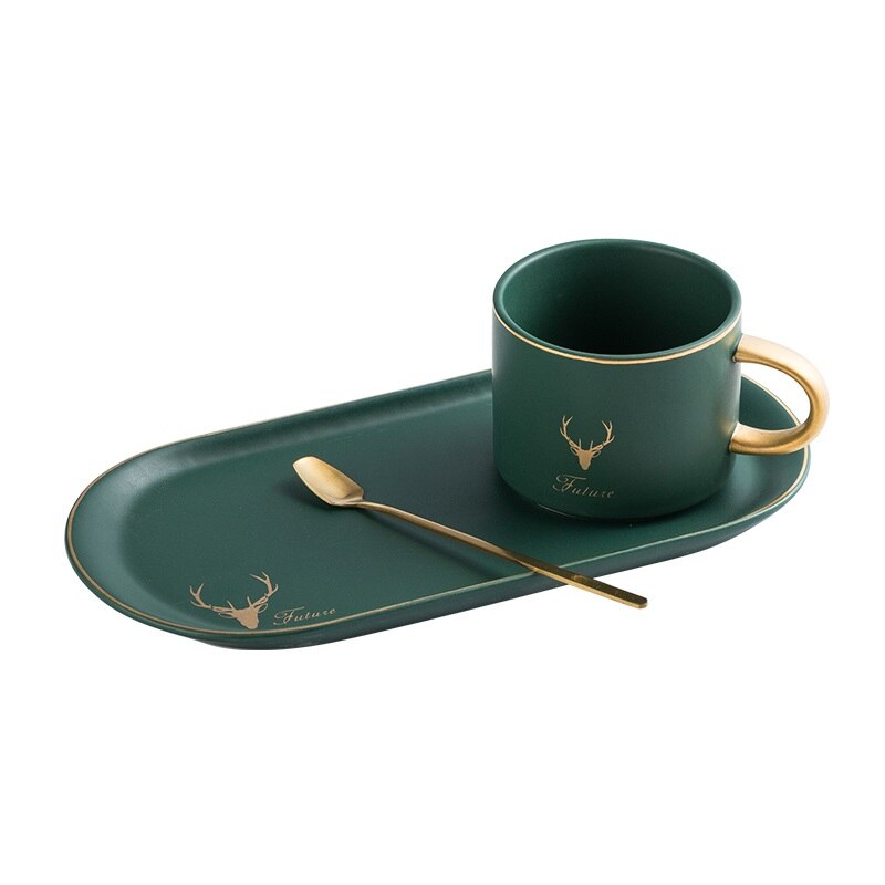 European Luxurious Gold Rim Coffee Cups And Saucers Spoon Sets