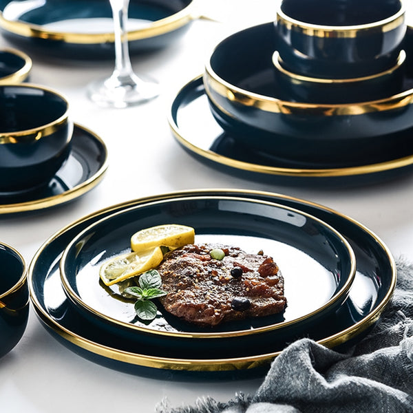 Luxury Blue & Gold Rim Dinner Plates