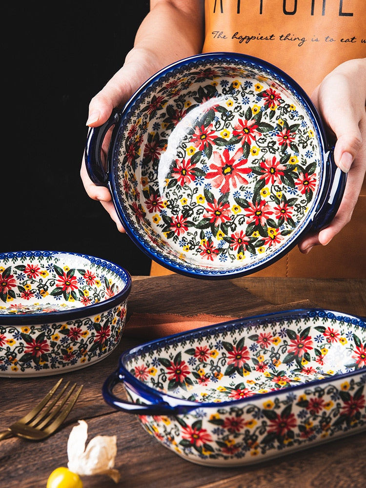 Retro Ceramic Handle Salad Bowl