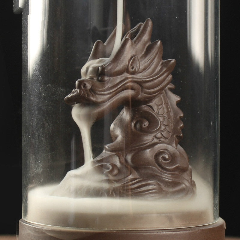 Fashion Auspicious Dragon Backflow Incense Burner Clear Cover Ceramic Crafts Teahouse Ornaments Beautiful Home Decor Cone Censer