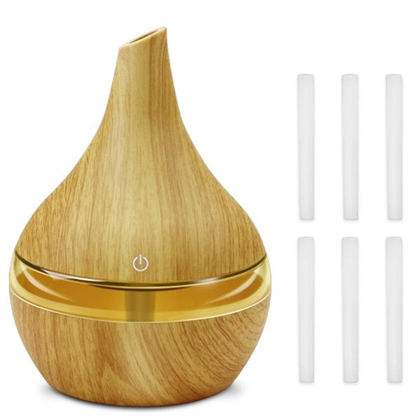 300ML USB Electric Humidifier Essential Aroma Oil Diffuser Ultrasonic Wood Grain Air Humidifier USB Mini Mist Maker LED Light