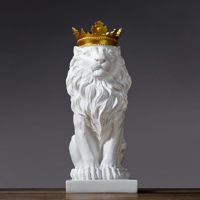 Abstract Crown Lion Sculpture Home Office Bar Male Lion Faith Resin Statue