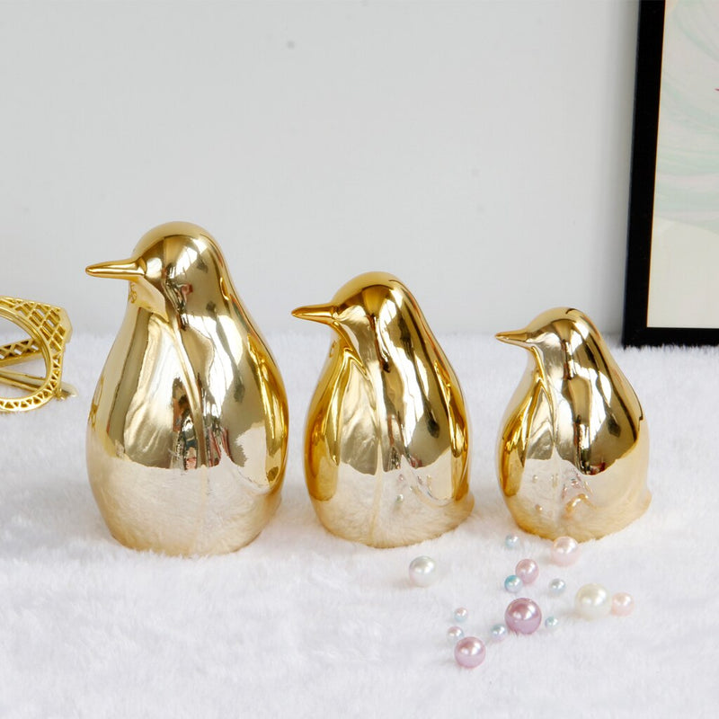 Gold Ceramic Penguin Fake Animal Statue