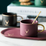 European Luxurious Gold Rim Coffee Cups And Saucers Spoon Sets