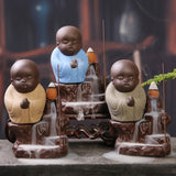 Little Monk Censer Creative Home Decor Small Buddha Incense Holder Backflow Incense Burner Use Home Office 50pcs Incense Cones