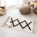 Retro Bohemian Hand Woven Cotton Linen  Tassel Carpet Rug Bedside Rug Geometric Floor Mat Living Room Bedroom Carpet Home Decor