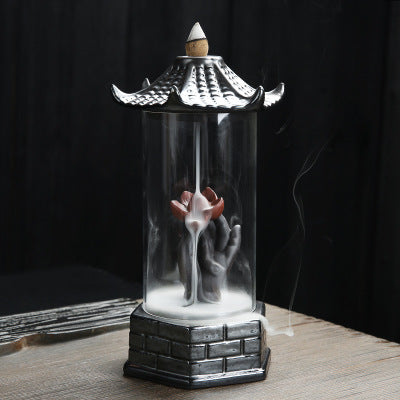 Fashion Auspicious Dragon Backflow Incense Burner Clear Cover Ceramic Crafts Teahouse Ornaments Beautiful Home Decor Cone Censer