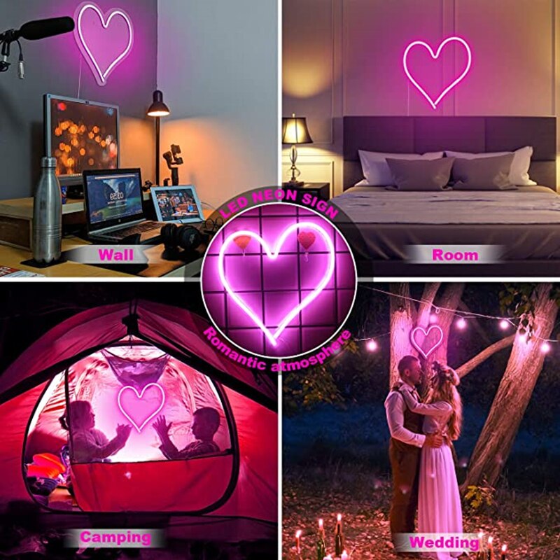 38cm Big Heart Shape Neon Sign Wall Hanging Light for Wedding Bedroom Home Party USB Powered Valentine's Day Christmas Decor