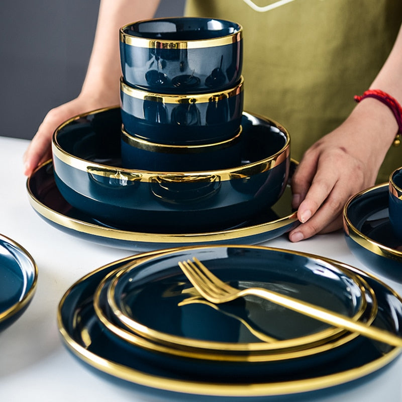 Luxury Blue & Gold Rim Dinner Plates