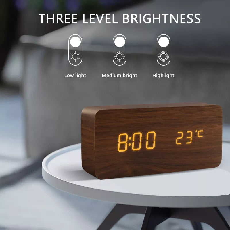 Alarm Clock LED Wooden Watch